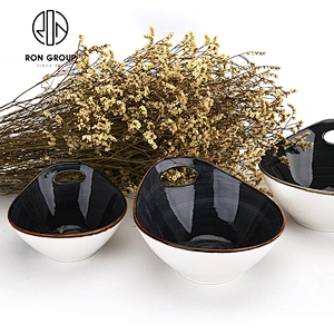 Western Custom Black Ceramic Dinnerceramic Oval Bowls With Hole Handle