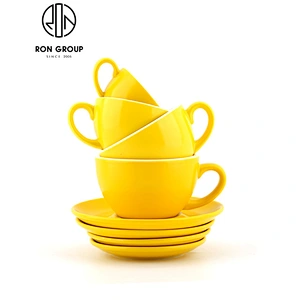 Wholesale Custom Logo Coffee Shop Ceramic Coffee Mug Restaurant Yellow Cup