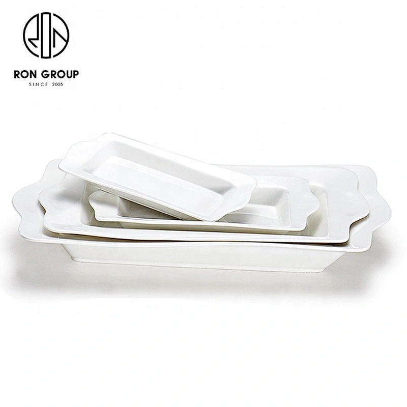 Wholesale Restaurant Catering White Rectangle Soup Plate With Double Handle