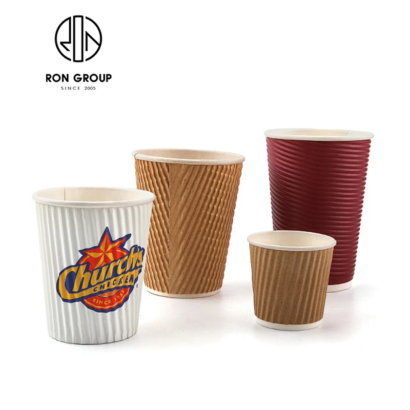 Wholesale Custom Logo Disposable Ripple Wall Paper Cups With Lids