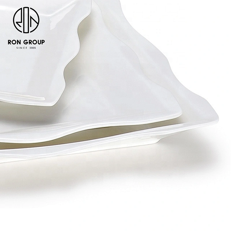 Restaurant Custom Wavy Selvedges Square Plate Porcelain Dinner Plate