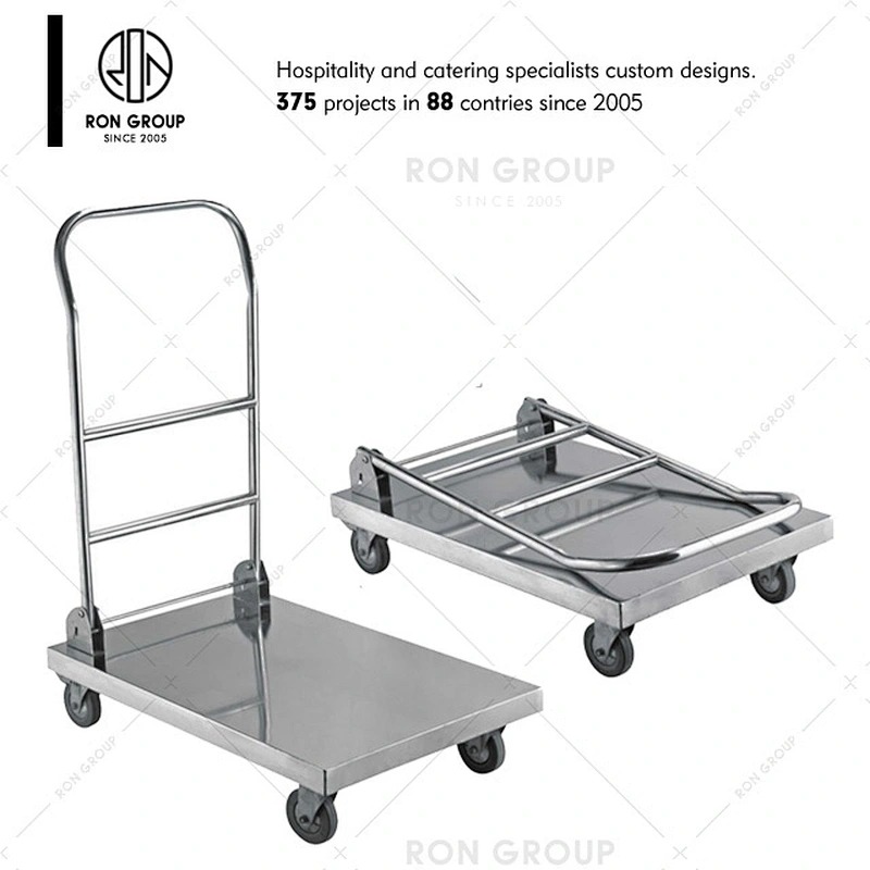 Restaurant 2 Tier stainless steel kitchen service trolley with wheels