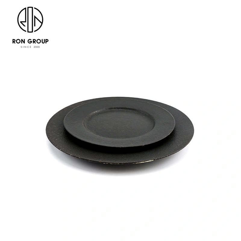 New Design Porcelain White Black Flat Round Dinner Plate For Restaurant