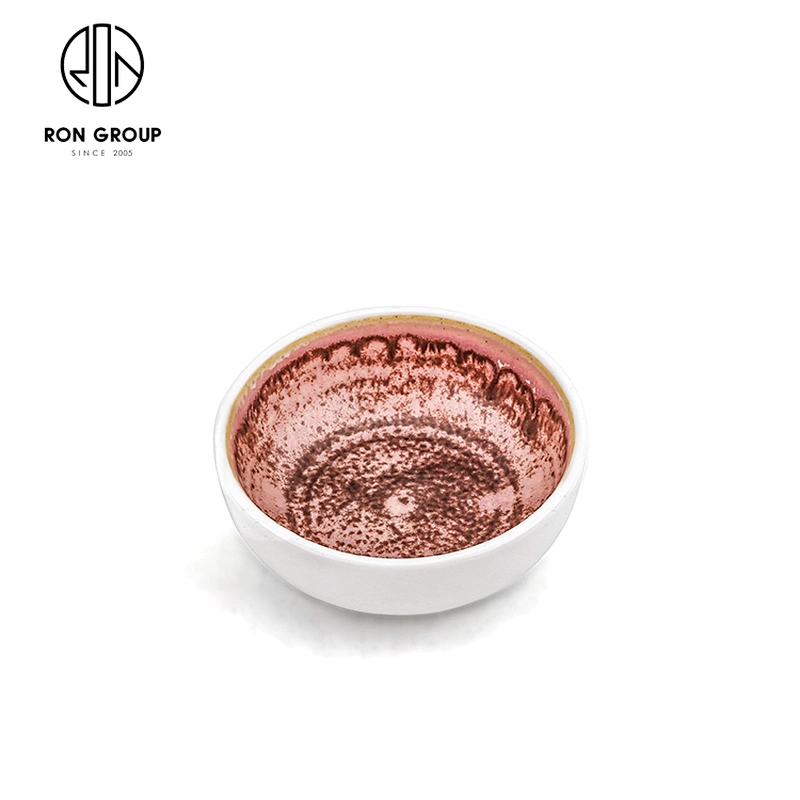 Custom Ceramic Fambe Pink Rhythm Food Korean Style Dish For Restaurant