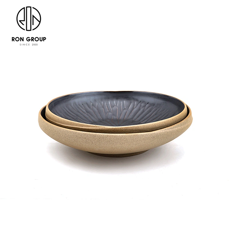Wholesale Restaurant Ceramic Dishware Matte Black Terracotta Noodle Soup Bowl