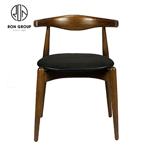 Nordic Simple Vintage Restaurant Wood Elbow Chair With Round Seat