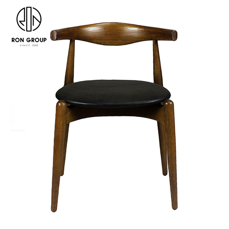 Nordic Simple Vintage Restaurant Wood Elbow Chair With Round Seat
