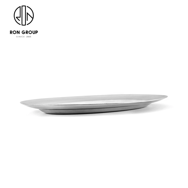 Wholesale Hotel Dinnerware Stainless Steel Oval Shaped Shallow Plate