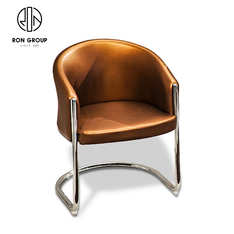 Living Room Furniture Luxury Leather Lounge Accent Chair Metal Frame Legs Chair Dining