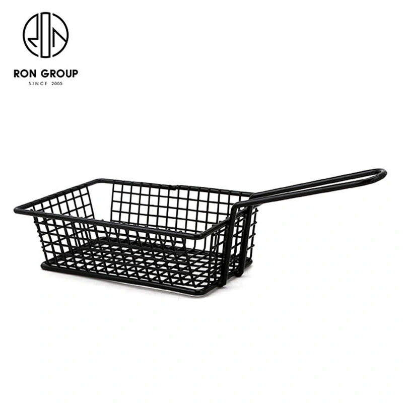 Hot Selling Black Metal Iron Wire Kitchen Accessories Black Rectangle Chips Basket