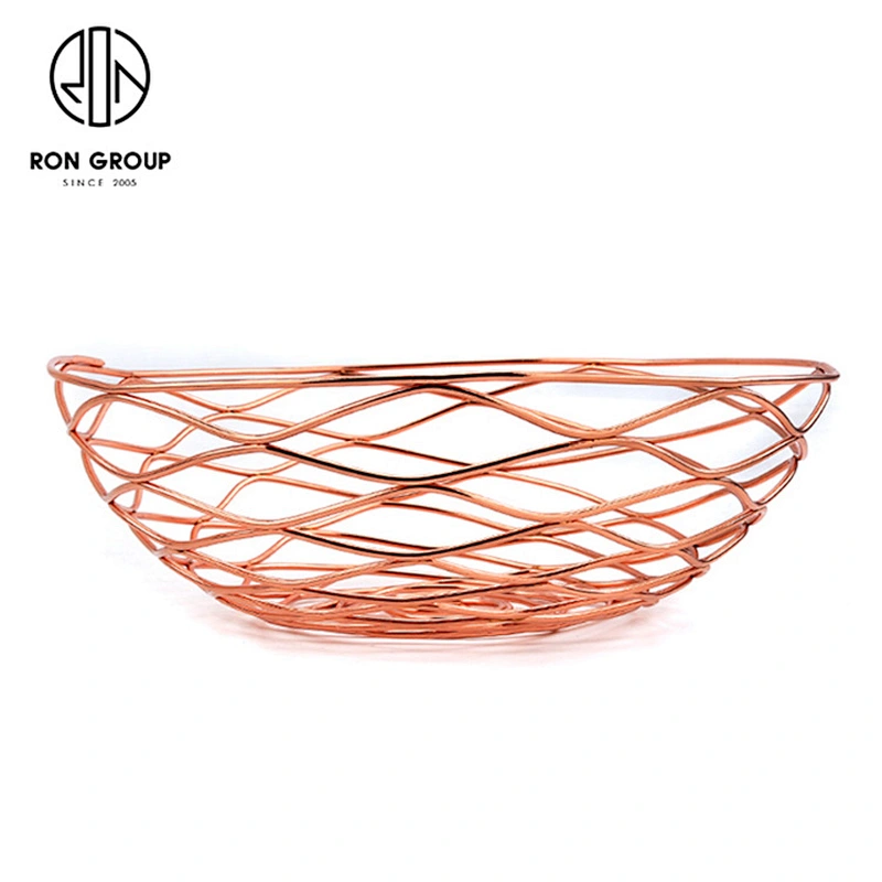 Restaurant Accessories Metal Iron Wire Round Gold Middle Size Bread Basket
