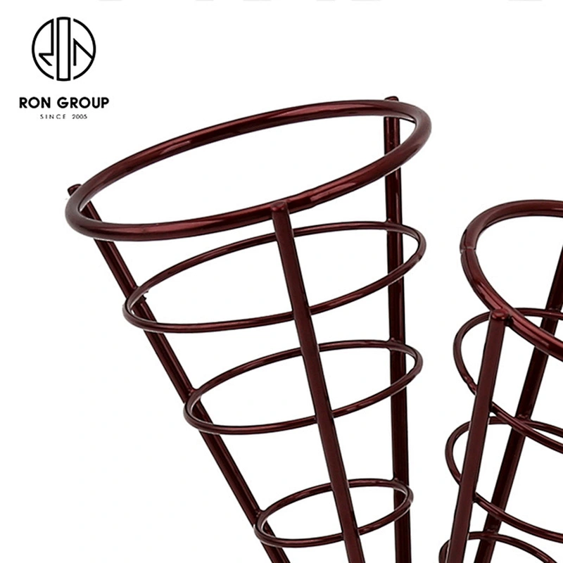 Promotional Red Double Metal Wire Iron Fry Finger Chips Cone Holder Stand