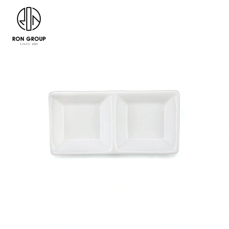 Restaurant Hotel Tableware 2 Compartment Divided Soy Sauce Dish