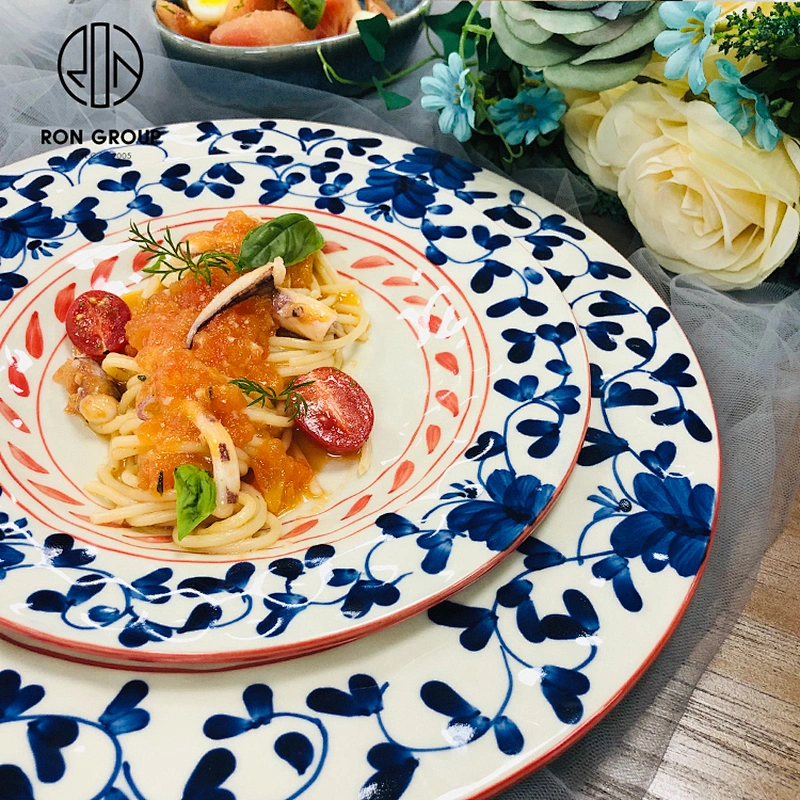 Hotel Western Style Ceramic Porcelain Dinner Plates Floral Patterns Plates