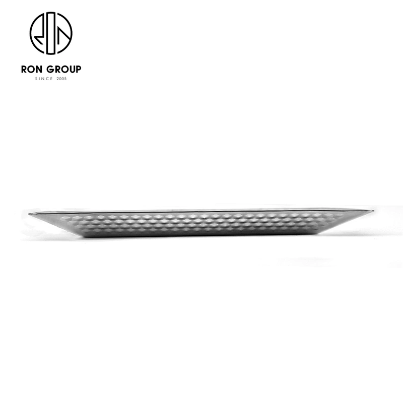 Stainless Steel Custom Metal Dinnerware Diamond Rectangle Plate For Hotel