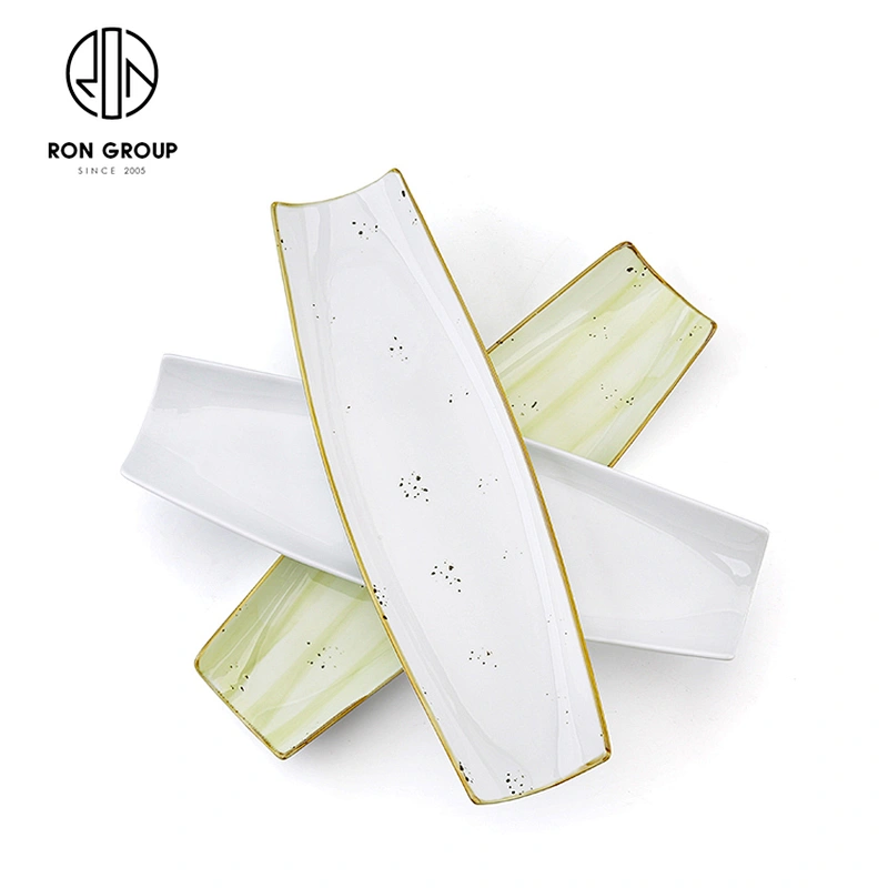 Wholesale Restaurant Matte Black Dinner Plates Porcelain Sushi Boat Plate