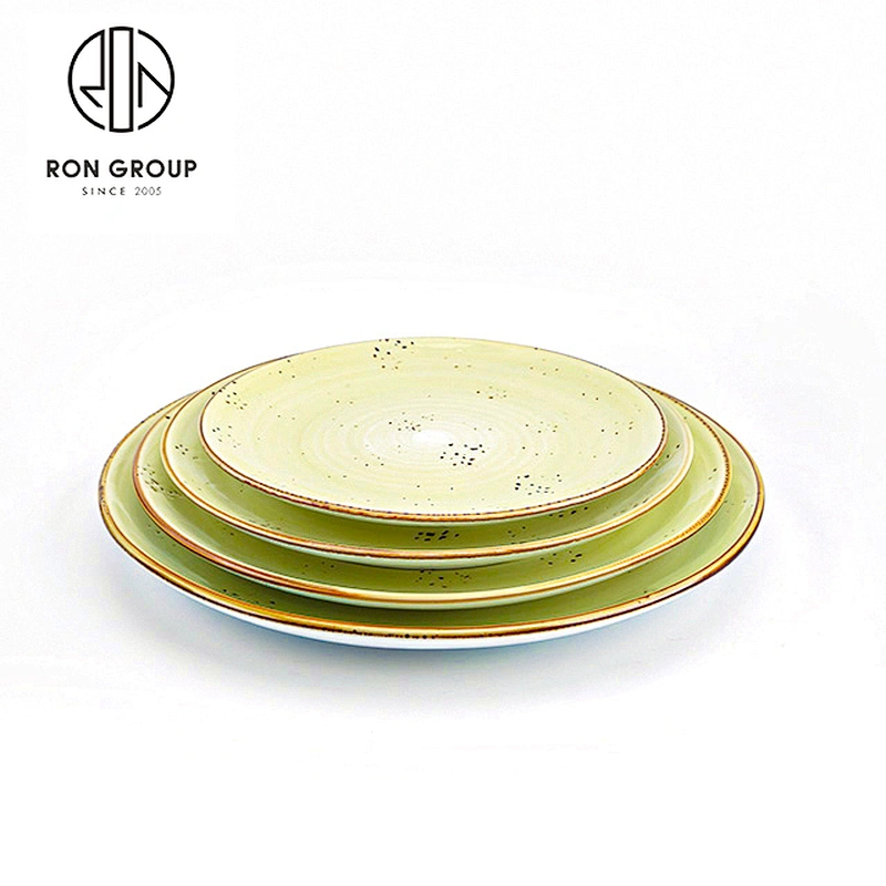 Wholesale Chip-Proof Custom Logo Restaurant Green Dinner Ceramic Plates Set
