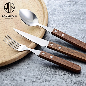 Wholesale Coffee Shop Restaurant Flatware Set Wooden Handle Cutlery