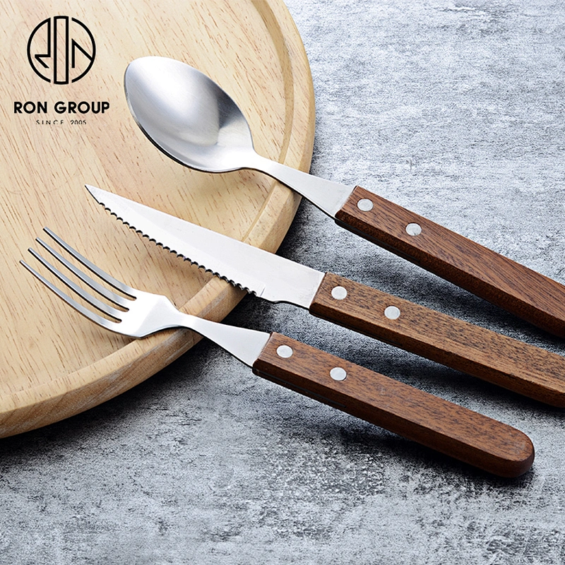 Wholesale Coffee Shop Restaurant Flatware Set Wooden Handle Cutlery
