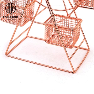 Hot Sale Stainless Steel Rose Gold Restaurant Ferris Wheel Snack Stand Rack With Five Basket