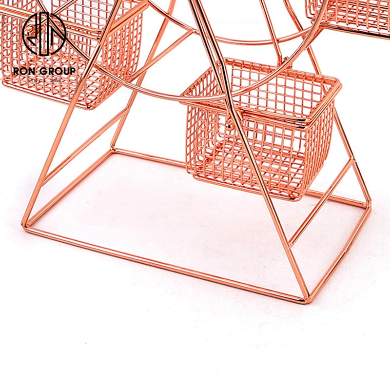 Hot Sale Stainless Steel Rose Gold Restaurant Ferris Wheel Snack Stand Rack With Five Basket