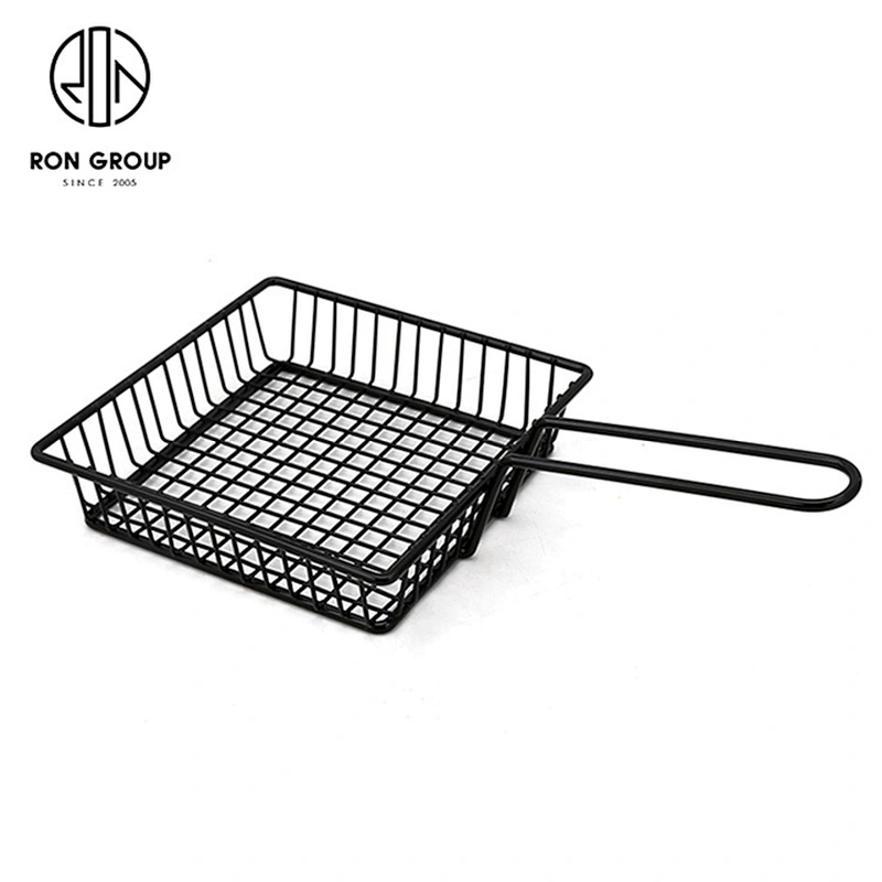 High Quality With Metal Handle Black Metal Iron Wire Rectangle Chips Basket