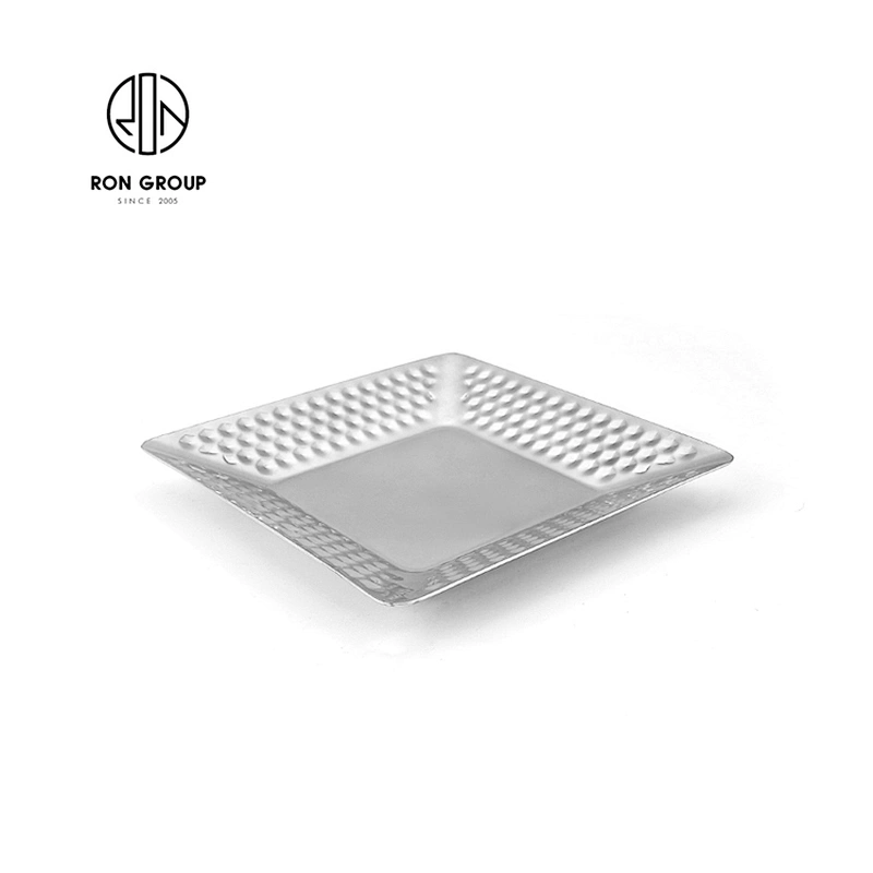 Hotel Silver Dinnerware Stainless Steel Square Diamond Dinner Plate