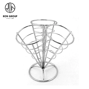 Stainless Steel Three Cone Snack French Fry Chip Cone Holder Finger Stand