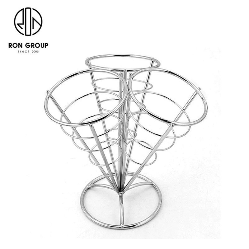 Stainless Steel Three Cone Snack French Fry Chip Cone Holder Finger Stand