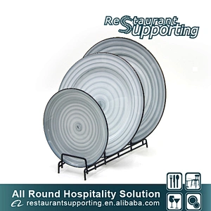 Hot selling custom coffee shop bule round decorative ceramic plate