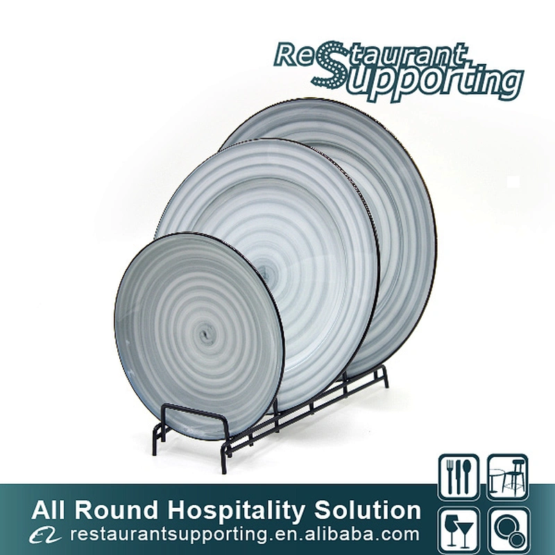 Hot selling custom coffee shop bule round decorative ceramic plate