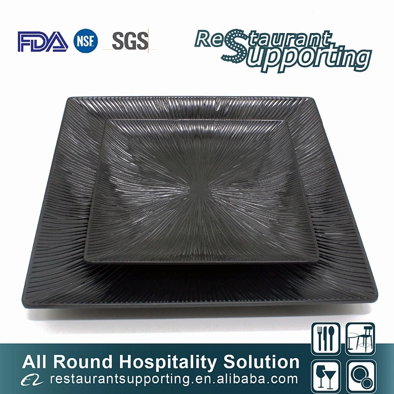Custom high quality black melamine serving plate for restaurant dinner