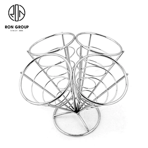 Food Display Stainless Steel Four Finger Chips Holder Cone Stand