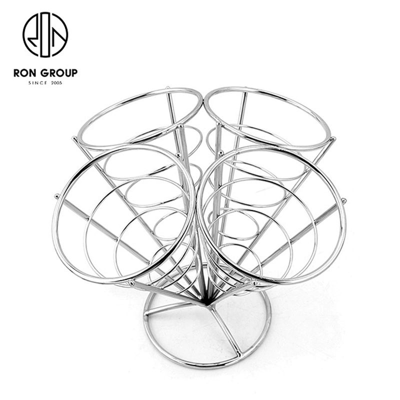 Food Display Stainless Steel Four Finger Chips Holder Cone Stand