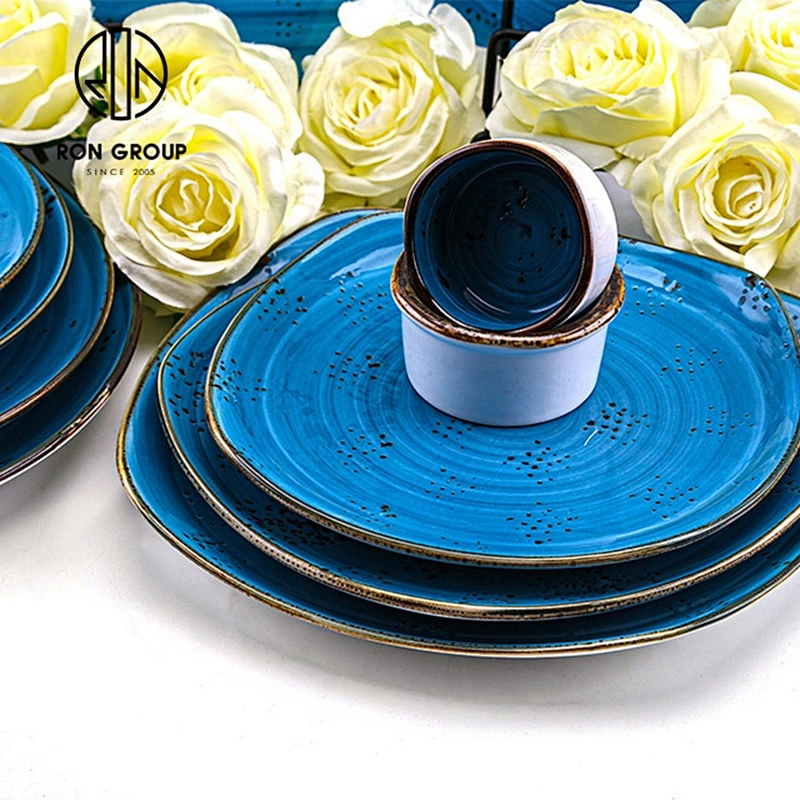 Commercial Round Plates For Restaurant Blue Dinner Set