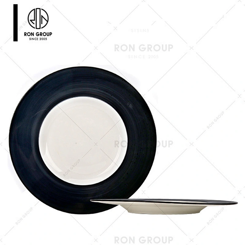 Simple Black Dinner Ceramic Food Plate With Handle