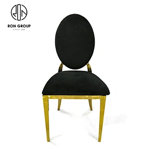 Oval Back Golden Frame Stainless Steel Legs Base Black Leather Dinner Chair