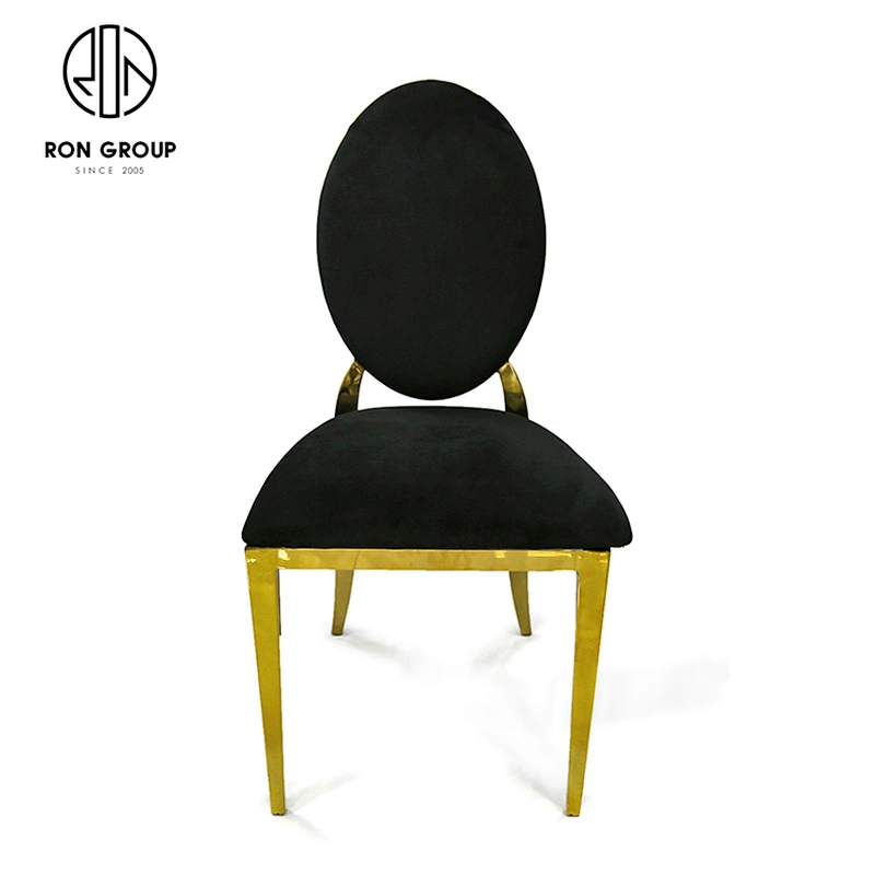 Oval Back Golden Frame Stainless Steel Legs Base Black Leather Dinner Chair