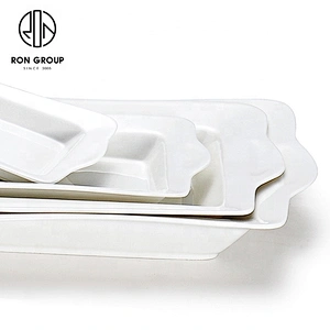 Wholesale Restaurant Catering White Rectangle Soup Plate With Double Handle