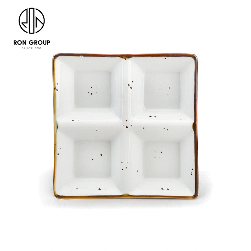 Wholesale Price Porcelain Tableware 4 Compartment Dish Snack Soy Sauce Plate