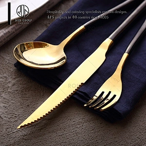 Stainless Steel Black And Gold Wedding Cutlery