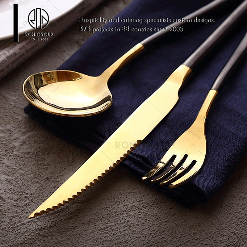 Stainless Steel Black And Gold Wedding Cutlery