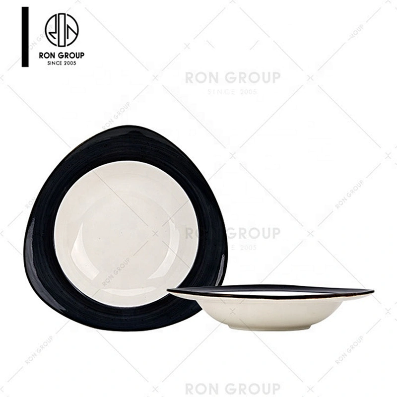 Simple Black Dinner Ceramic Food Plate With Handle