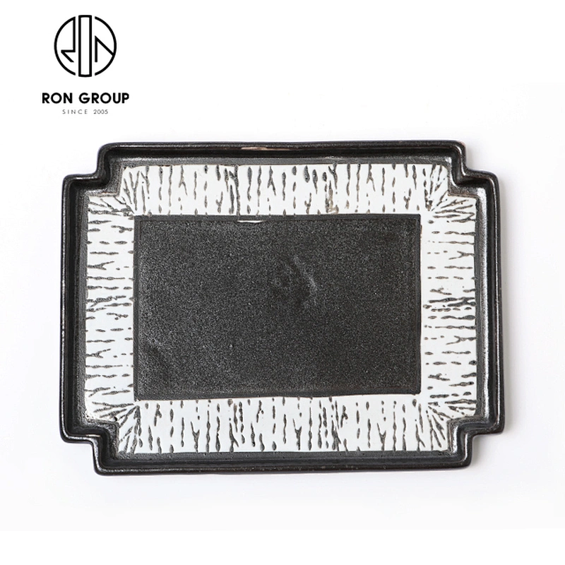 Custom Rectangle Dessert Food Sushi Ceramics Flat Tray For Restaurant