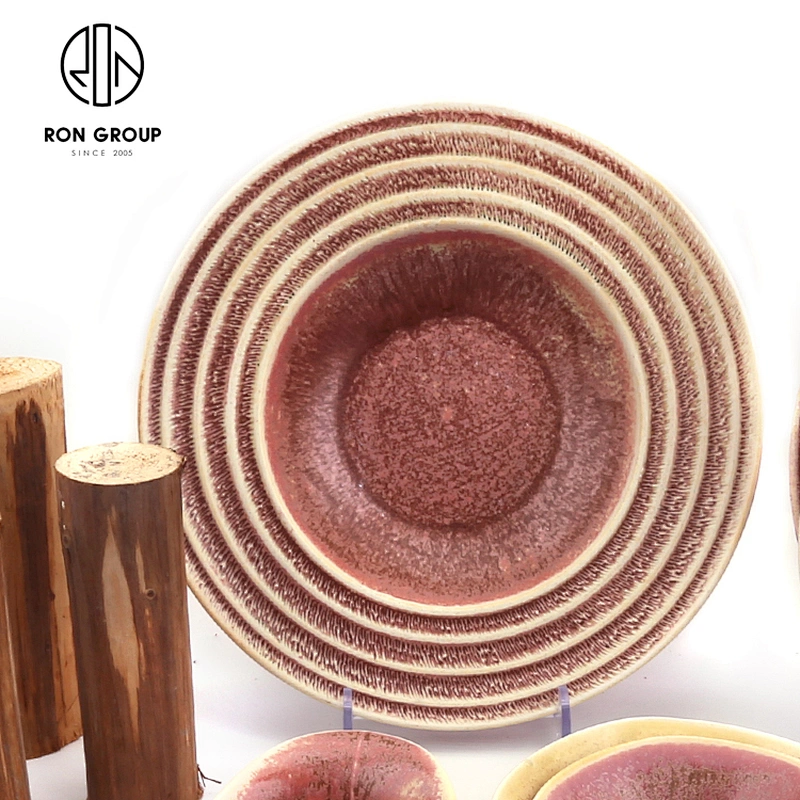 Luxury Fambe Pink Rhythm Ceramic Trendy Fruit Plate For Restaurant