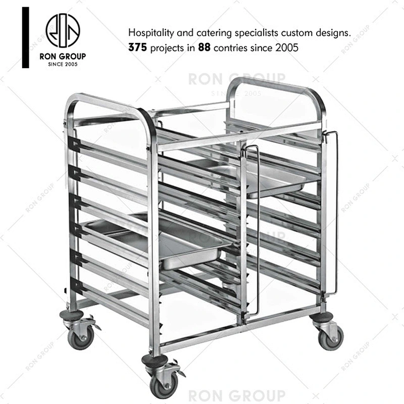 Restaurant 2 Tier stainless steel kitchen service trolley with wheels