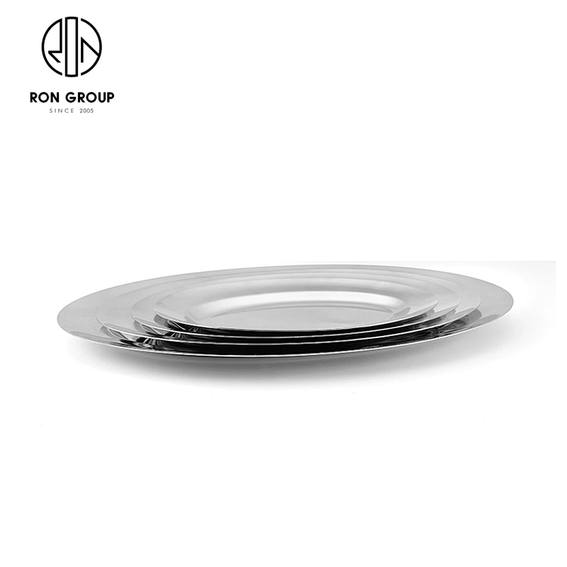 Wholesale Hotel Dinnerware Stainless Steel Oval Shaped Shallow Plate