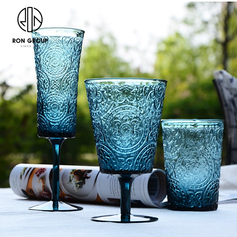 Retro Stemware Glass Relief Glassware Red Wine Glass For Wedding
