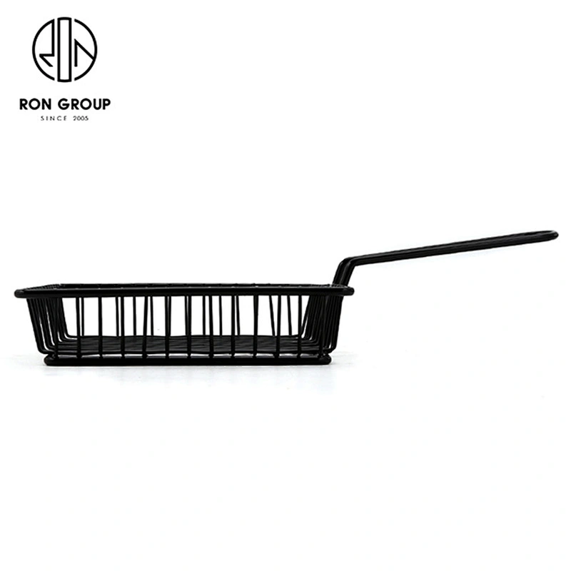 High Quality With Metal Handle Black Metal Iron Wire Rectangle Chips Basket