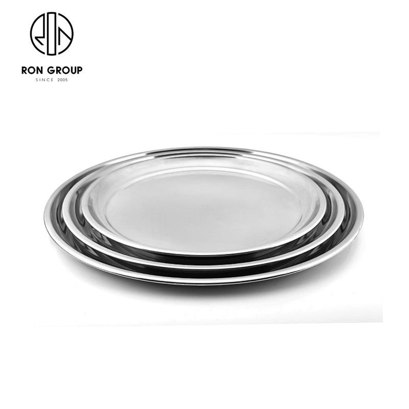 Classic Silver Mirrored Round Metal Serving Tray For Hotel Restaurant
